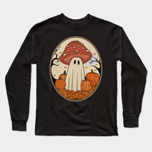 Vintage Halloween Ghost Cat Mushroom Cottagecore Ghost Long Sleeve T-Shirt